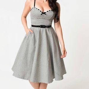 EUC Gingham Belle Swing Dress by Micheline Pitt & Unique Vintage - 2XL